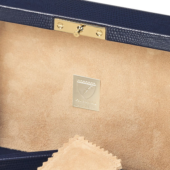 Bijou Jewellery Box in Midnight Blue Silk Lizard from Aspinal of London
