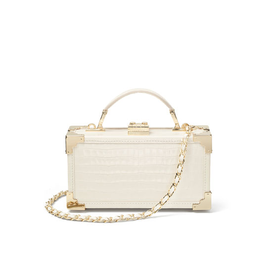 Trinket Box in Deep Shine Ivory Small Croc from Aspinal of London