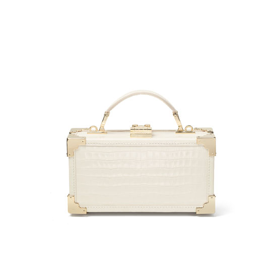 Trinket Box in Deep Shine Ivory Small Croc from Aspinal of London