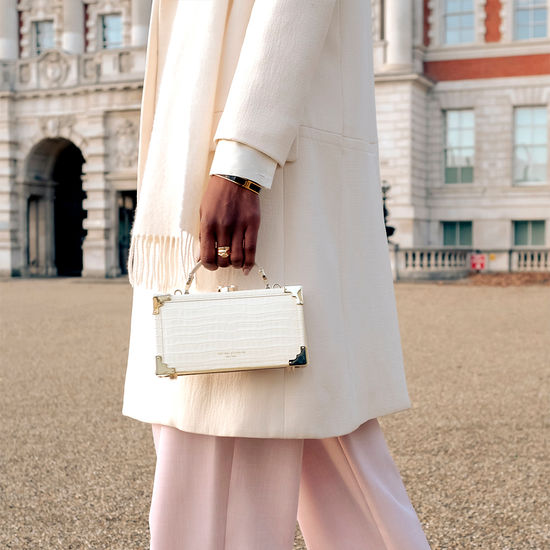 Trinket Box in Deep Shine Ivory Small Croc from Aspinal of London