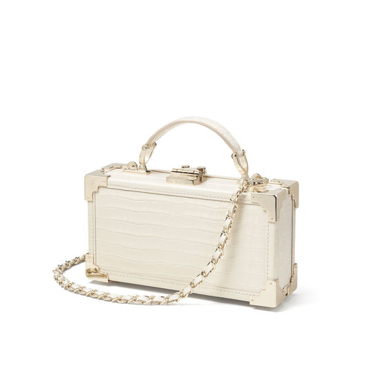 Trinket Box in Deep Shine Ivory Small Croc from Aspinal of London