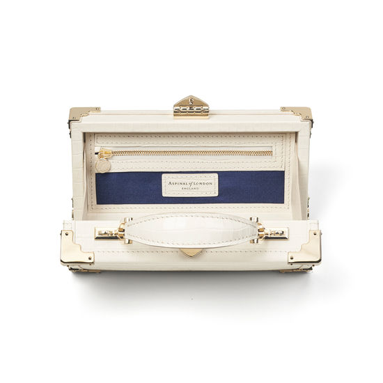Trinket Box in Deep Shine Ivory Small Croc from Aspinal of London