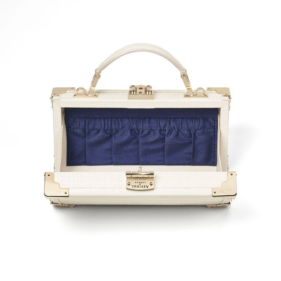 Trinket Box in Deep Shine Ivory Small Croc from Aspinal of London