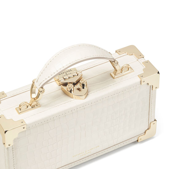 Trinket Box in Deep Shine Ivory Small Croc from Aspinal of London