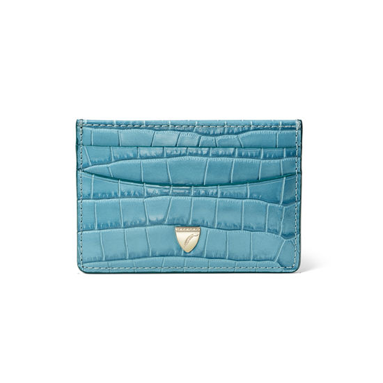 Slim Credit Card Holder in Deep Shine Cornflower Small Croc from Aspinal of London
