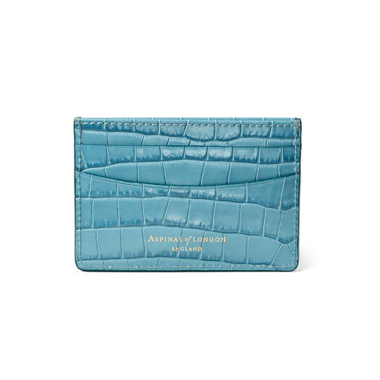 Slim Credit Card Holder in Deep Shine Cornflower Small Croc from Aspinal of London