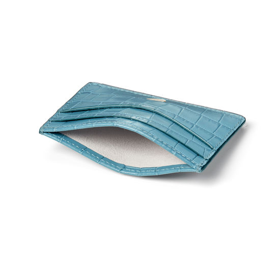 Slim Credit Card Holder in Deep Shine Cornflower Small Croc from Aspinal of London