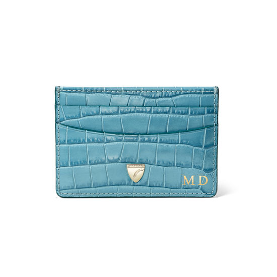 Slim Credit Card Holder in Deep Shine Cornflower Small Croc from Aspinal of London