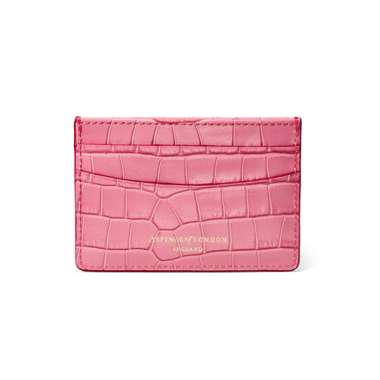 Slim Credit Card Holder in Deep Shine Tea Rose Small Croc from Aspinal of London