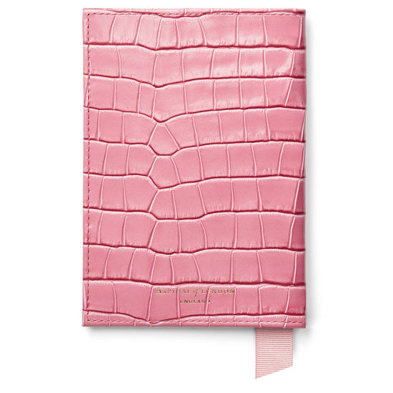 Passport Cover in Deep Shine Tea Rose Small Croc from Aspinal of London