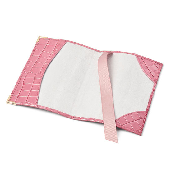 Passport Cover in Deep Shine Tea Rose Small Croc from Aspinal of London