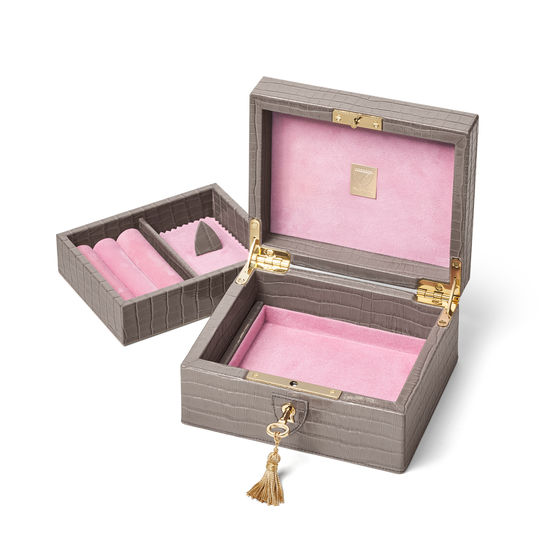Bijou Jewellery Box in Deep Shine Warm Grey Small Croc from Aspinal of London