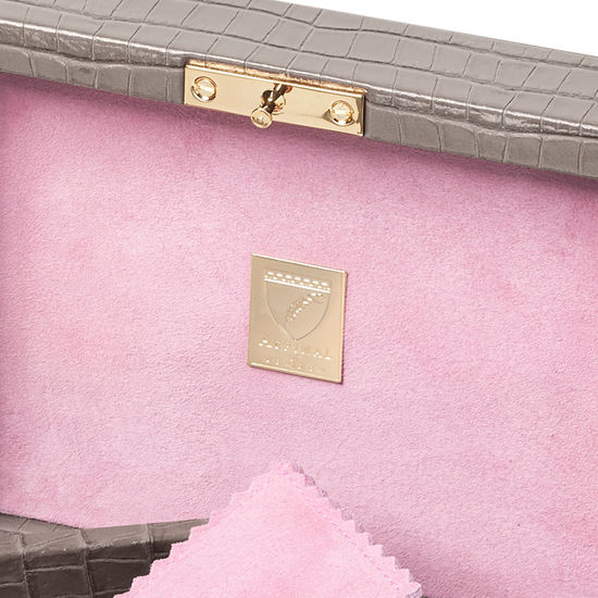 Bijou Jewellery Box in Deep Shine Warm Grey Small Croc from Aspinal of London
