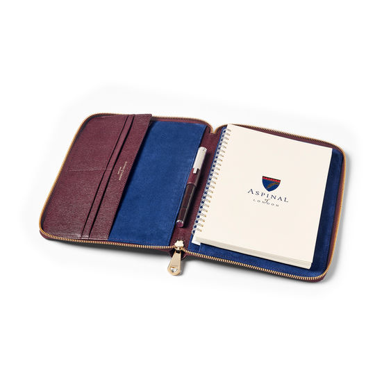 A5 Zipped Padfolio in Burgundy Saffiano from Aspinal of London