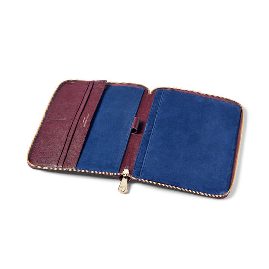 A5 Zipped Padfolio in Burgundy Saffiano from Aspinal of London