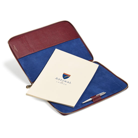 Executive A4 Zipped Padfolio in Burgundy Saffiano from Aspinal of London
