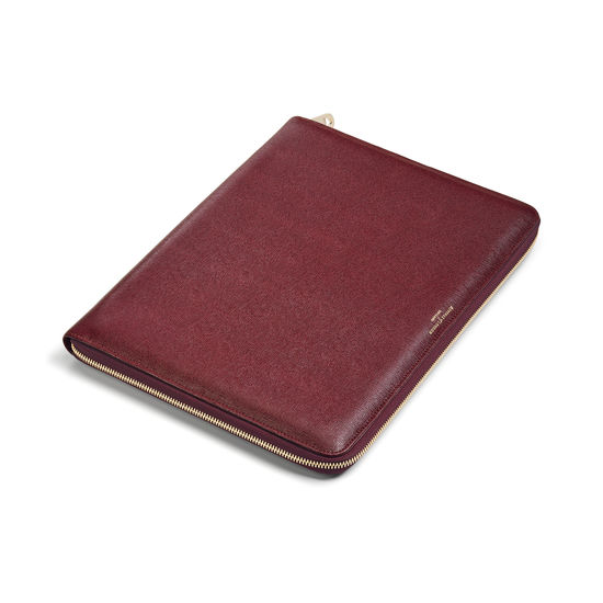 Executive A4 Zipped Padfolio in Burgundy Saffiano from Aspinal of London