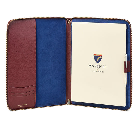 Executive A4 Zipped Padfolio in Burgundy Saffiano from Aspinal of London