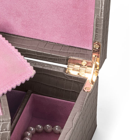 Savoy Jewellery Box in Deep Shine Warm Grey Small Croc from Aspinal of London