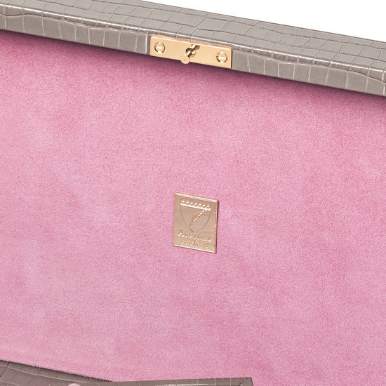 Savoy Jewellery Box in Deep Shine Warm Grey Small Croc from Aspinal of London