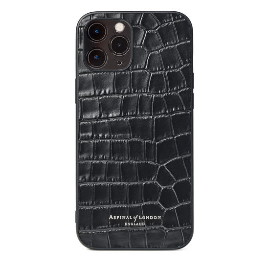 iPhone 12 Pro Max Case in Deep Shine Black Small Croc from Aspinal of London