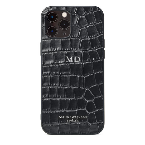 iPhone 12 Pro Max Case in Deep Shine Black Small Croc from Aspinal of London