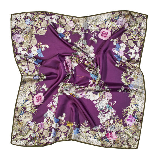 Ombre 'A' Floral Silk Scarf in Plum Pure Silk Twill from Aspinal of London