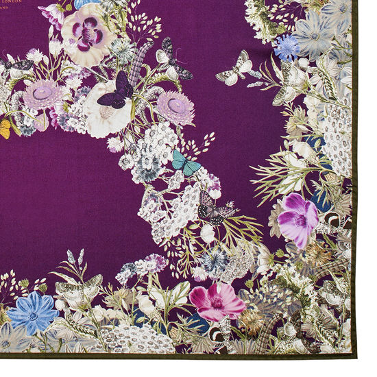 Ombre 'A' Floral Silk Scarf in Plum Pure Silk Twill from Aspinal of London