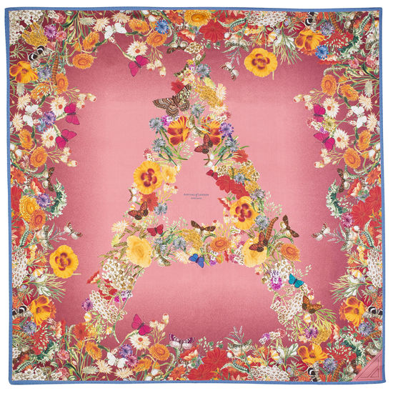 Ombre ‘A’ Floral Silk Scarf in Pink from Aspinal of London