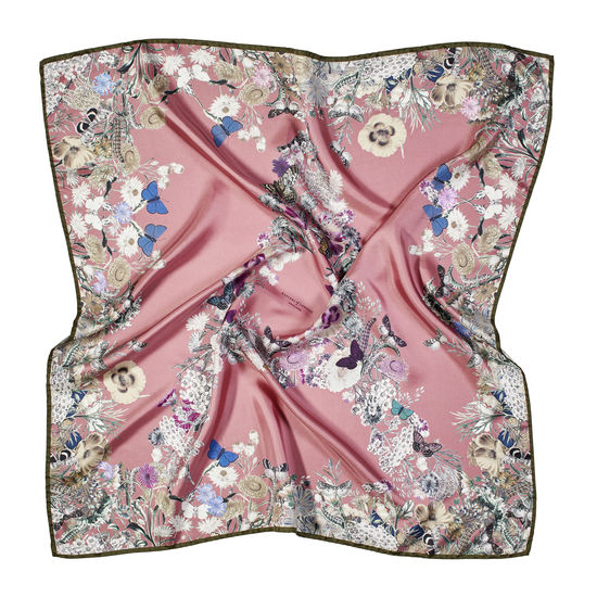 Ombre 'A' Floral Silk Scarf in Tea Rose Pure Silk Twill from Aspinal of London