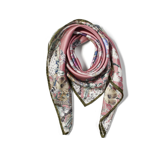 Ombre 'A' Floral Silk Scarf in Tea Rose Pure Silk Twill from Aspinal of London