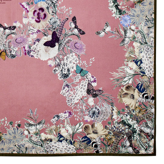 Ombre 'A' Floral Silk Scarf in Tea Rose Pure Silk Twill from Aspinal of London