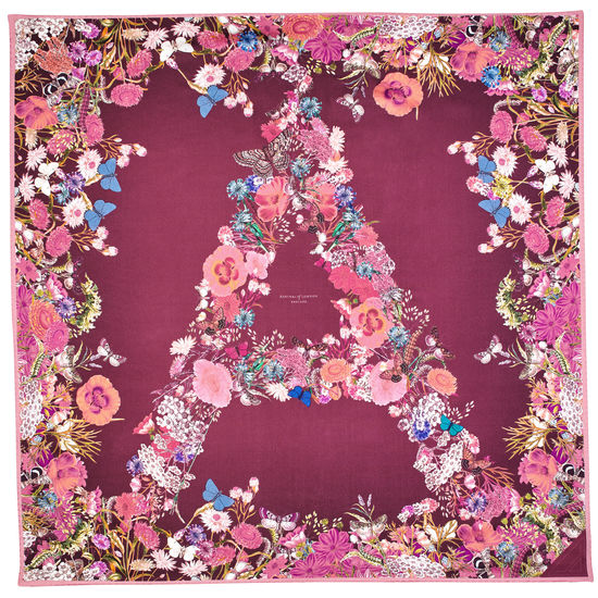 Ombre ‘A’ Floral Silk Scarf in Bordeaux from Aspinal of London
