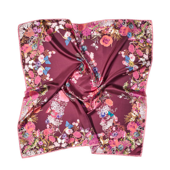 Ombre ‘A’ Floral Silk Scarf in Bordeaux from Aspinal of London