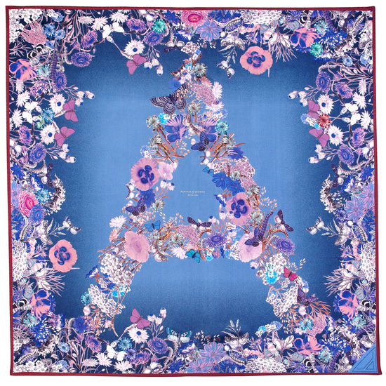 Ombre ‘A’ Floral Silk Scarf in Midnight Blue from Aspinal of London