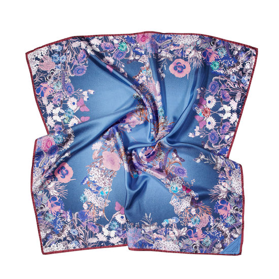 Ombre ‘A’ Floral Silk Scarf in Midnight Blue from Aspinal of London