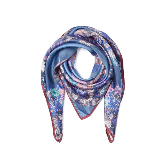Ombre ‘A’ Floral Silk Scarf in Midnight Blue from Aspinal of London