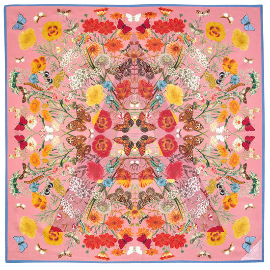 Botanical ‘A’ Silk Scarf in Dusky Pink from Aspinal of London