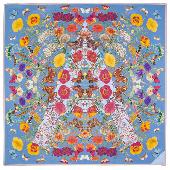Botanical ‘A’ Silk Scarf in Bluebird from Aspinal of London