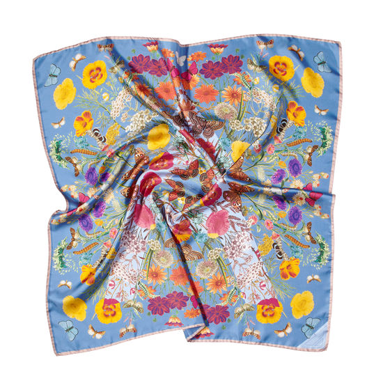 Botanical ‘A’ Silk Scarf in Bluebird from Aspinal of London