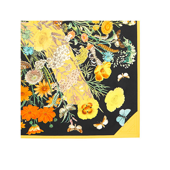 Botanical ‘A’ Silk Scarf in Black & Gold from Aspinal of London