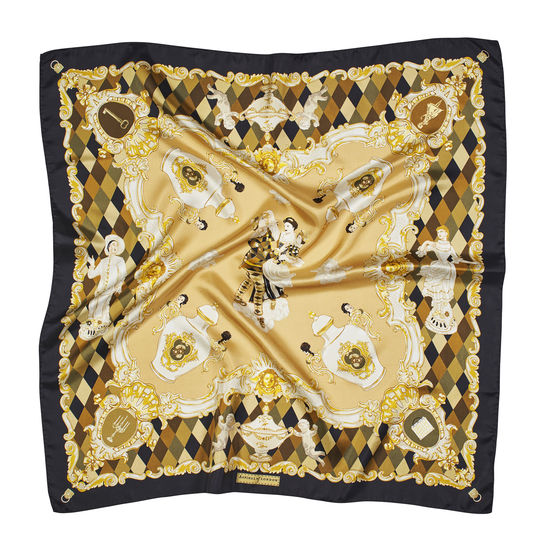 Harlequin Cherub Silk Scarf in Neutral Pure Silk Twill from Aspinal of London