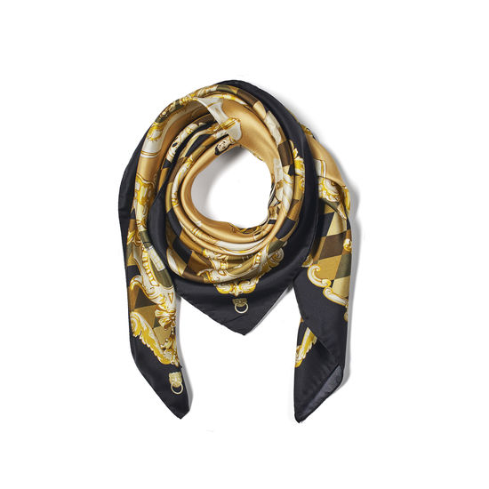 Harlequin Cherub Silk Scarf in Neutral Pure Silk Twill from Aspinal of London
