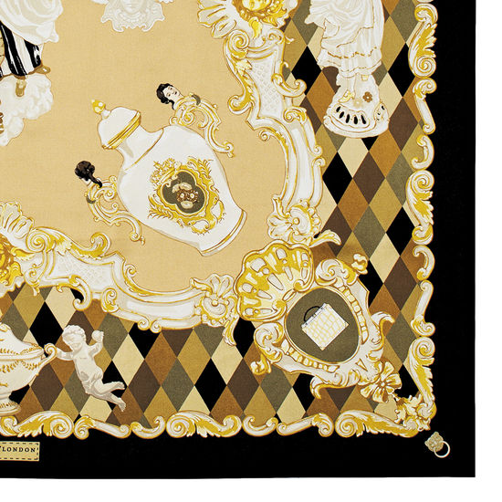 Harlequin Cherub Silk Scarf in Neutral Pure Silk Twill from Aspinal of London