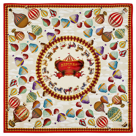 Hot Air Balloon Silk Scarf in Red Pure Silk Twill from Aspinal of London