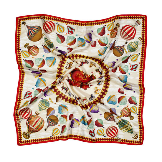 Hot Air Balloon Silk Scarf in Red Pure Silk Twill from Aspinal of London