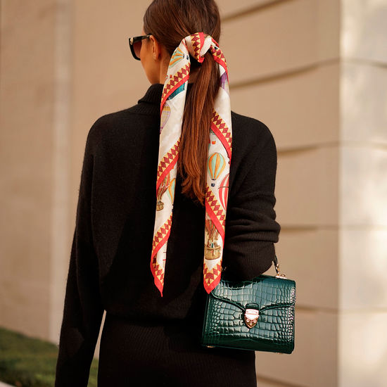 Hot Air Balloon Silk Scarf in Red Pure Silk Twill from Aspinal of London