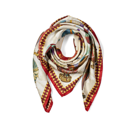 Hot Air Balloon Silk Scarf in Red Pure Silk Twill from Aspinal of London