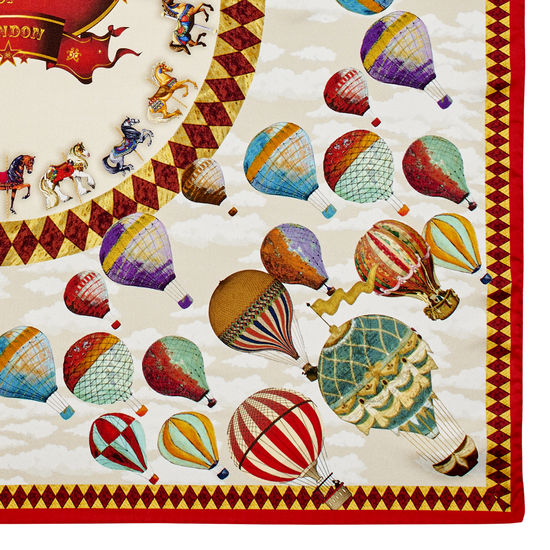 Hot Air Balloon Silk Scarf in Red Pure Silk Twill from Aspinal of London
