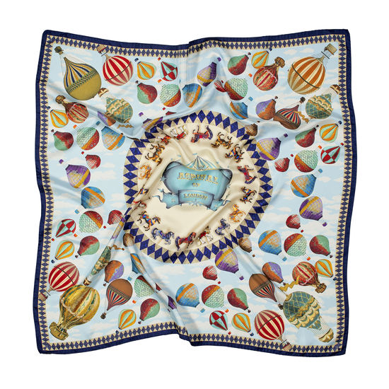 Hot Air Balloon Silk Scarf in Navy Pure Silk Twill from Aspinal of London